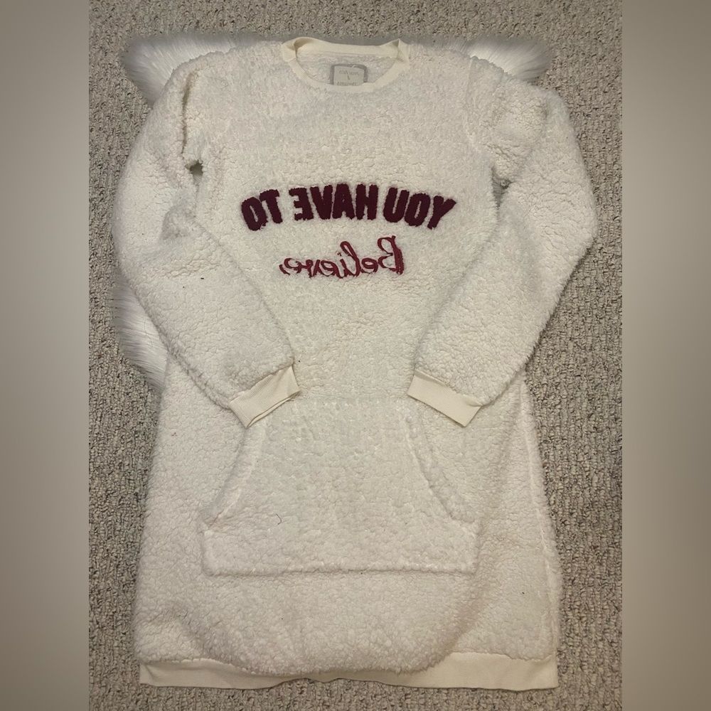 Cozy Sherpa Sleep Dress with Burgundy Script